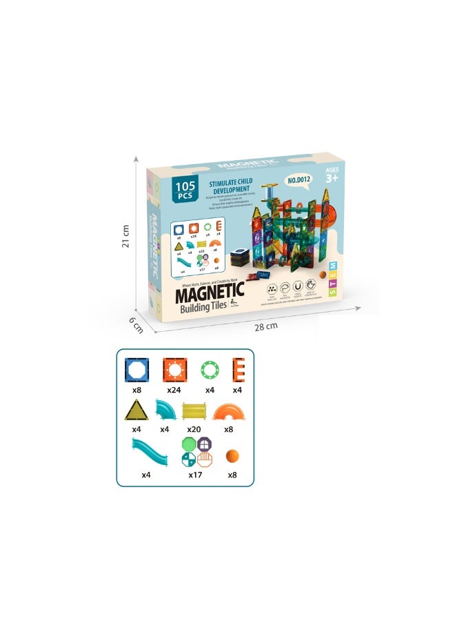 Magni Mates 105 PCS Magnetic Building Tiles DIY Blocks Set – Colorful Magnetic Construction Blocks with Marble Run Slides for Kids STEM Creative Learning Play Toy - Image 3